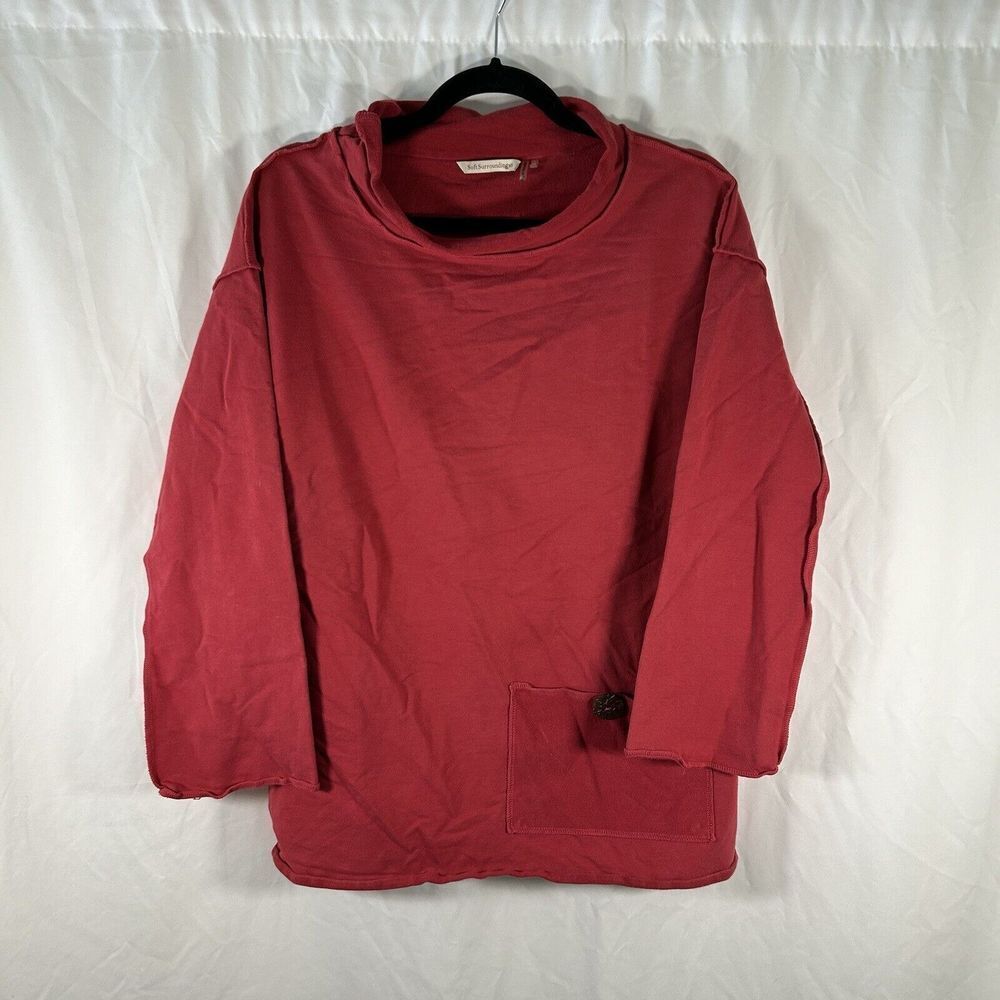 Soft Surroundings Sweater Women's Medium Red Front Pocket Long Sleeve